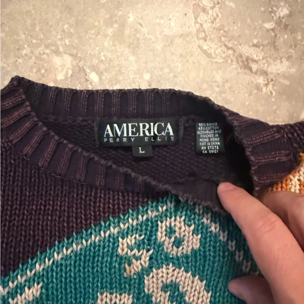 Vintage Perry Ellis America License Plate Knitted Sweater Multi L - Picture 4 of 4
